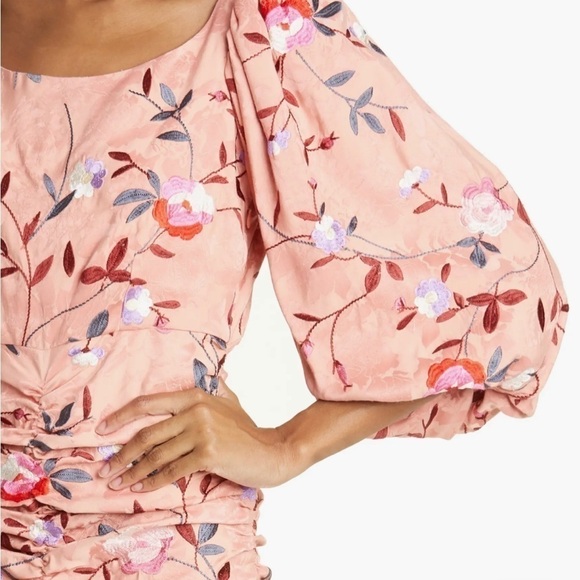 TiMo Ruched Floral Embroidered Jacquard Dress - Picture 6 of 12